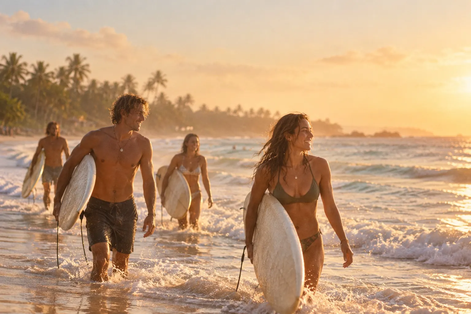 Surfeurs sur la côte sud du Sri Lanka près d'Ahangama
